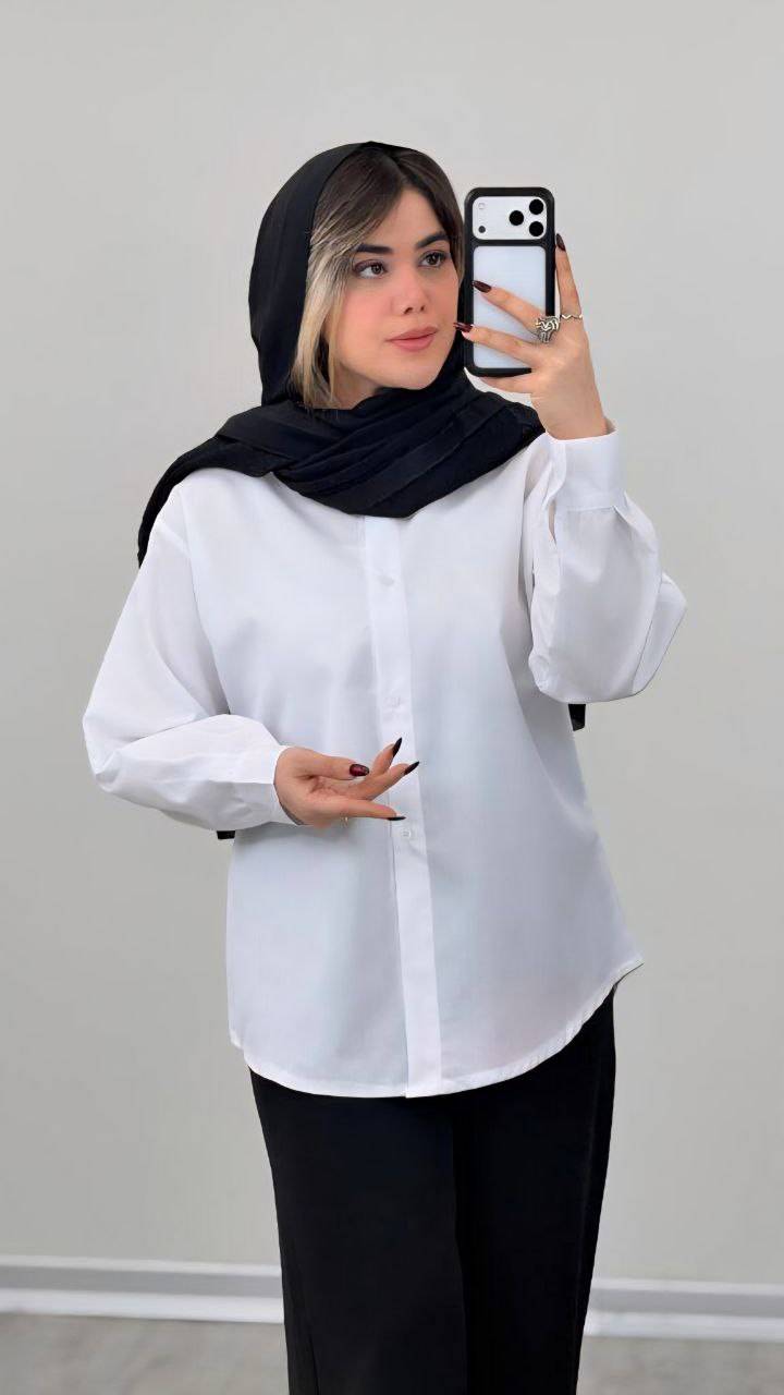 شومیز سفید ساده تترون